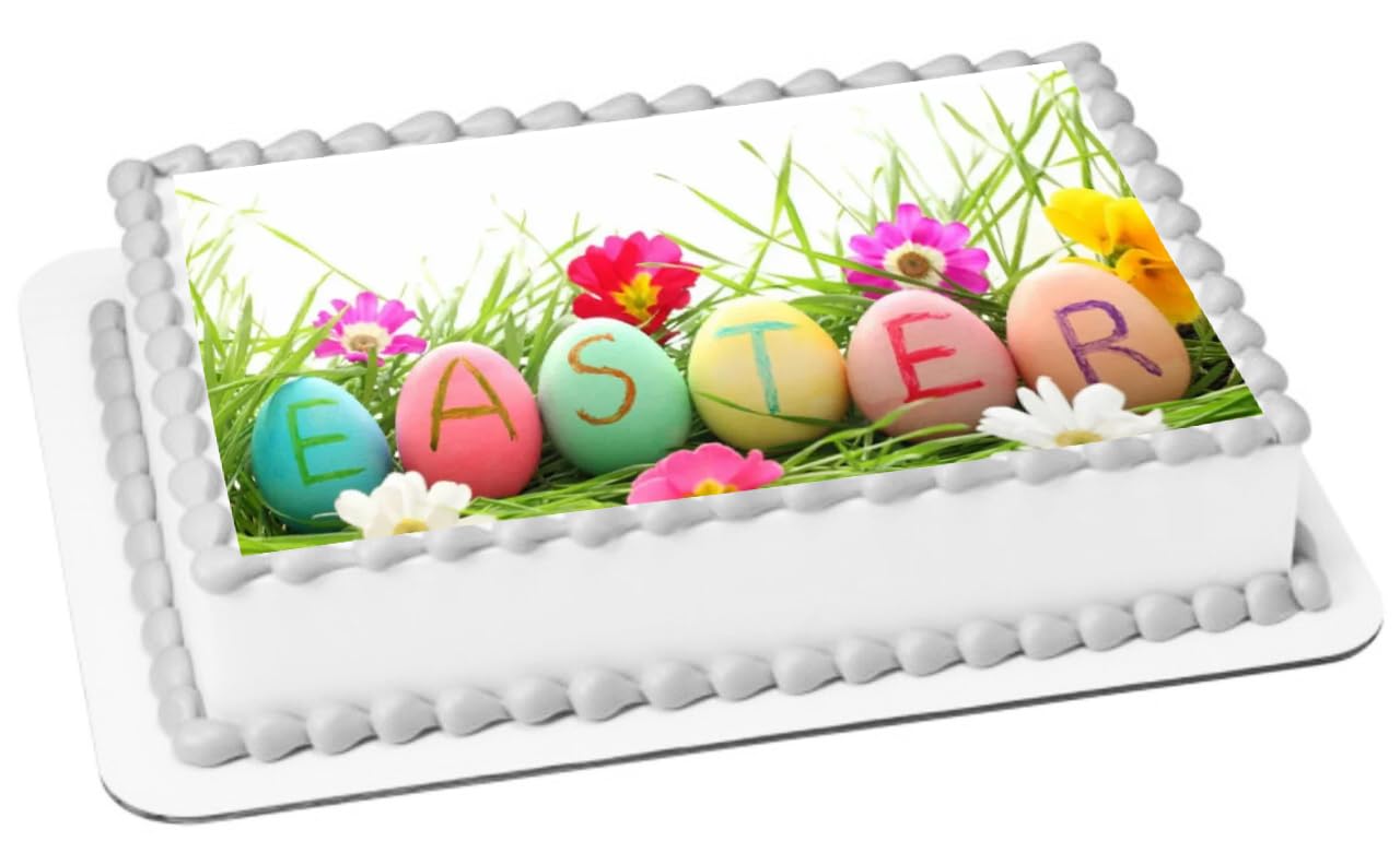 Edible Icing Images Sheet Cake Topper with Easter Tulips-themed decoration