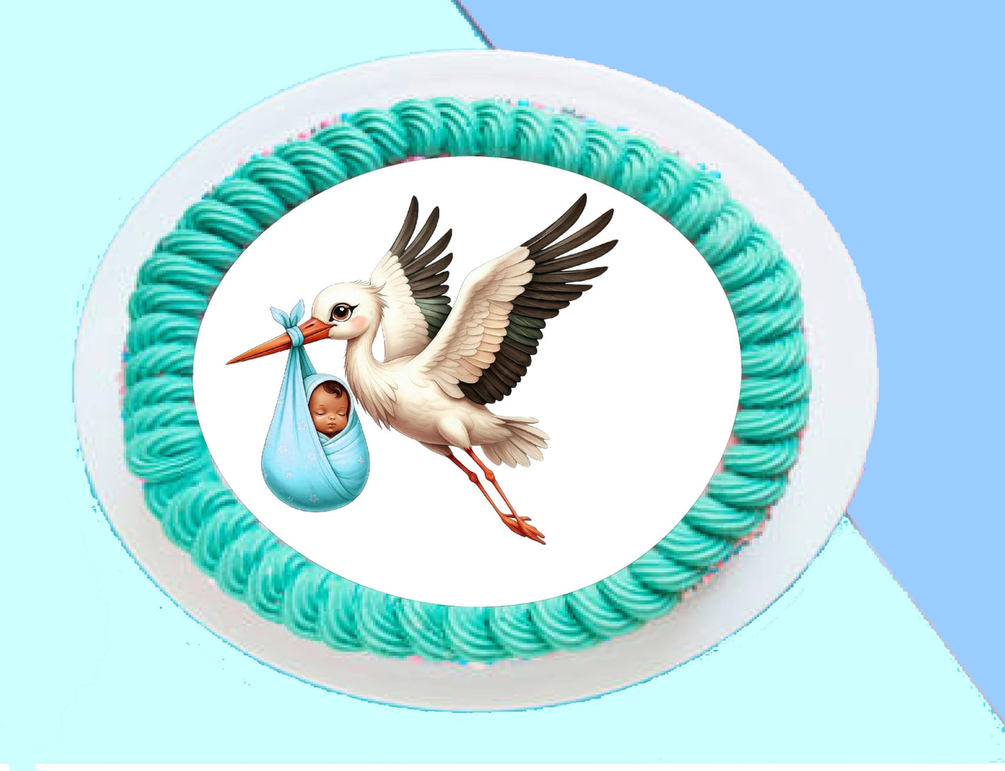 Edible Icing Images Stork Baby Boy Baby Shower-Announcement-Gender Reveal Cake Topper