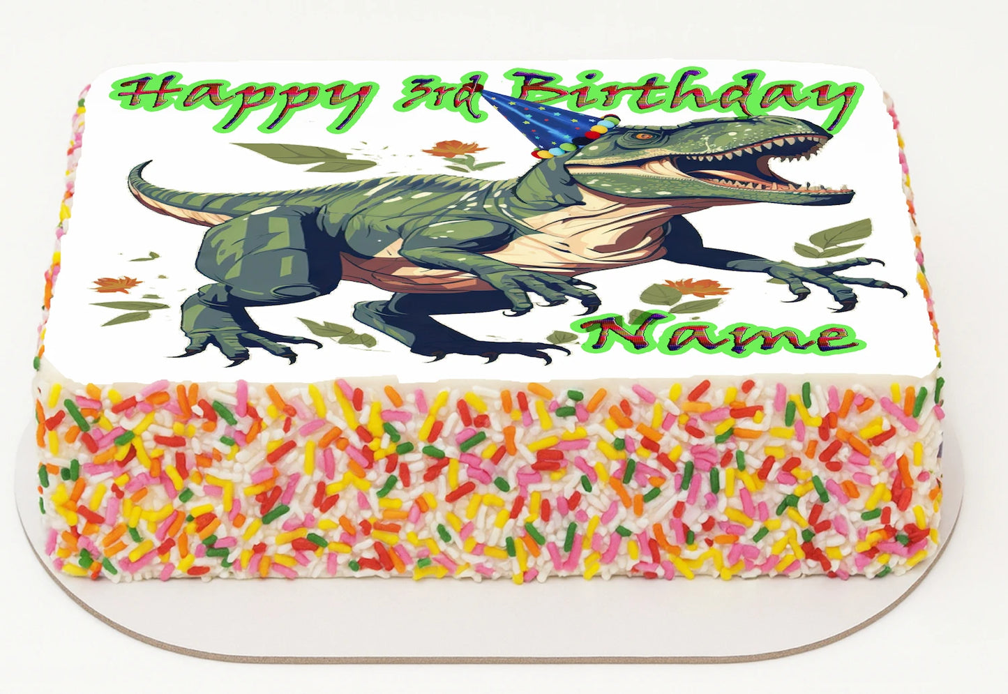 Edible Icing Images Personalized birthday cake topper with T-Rex Dinosaur design