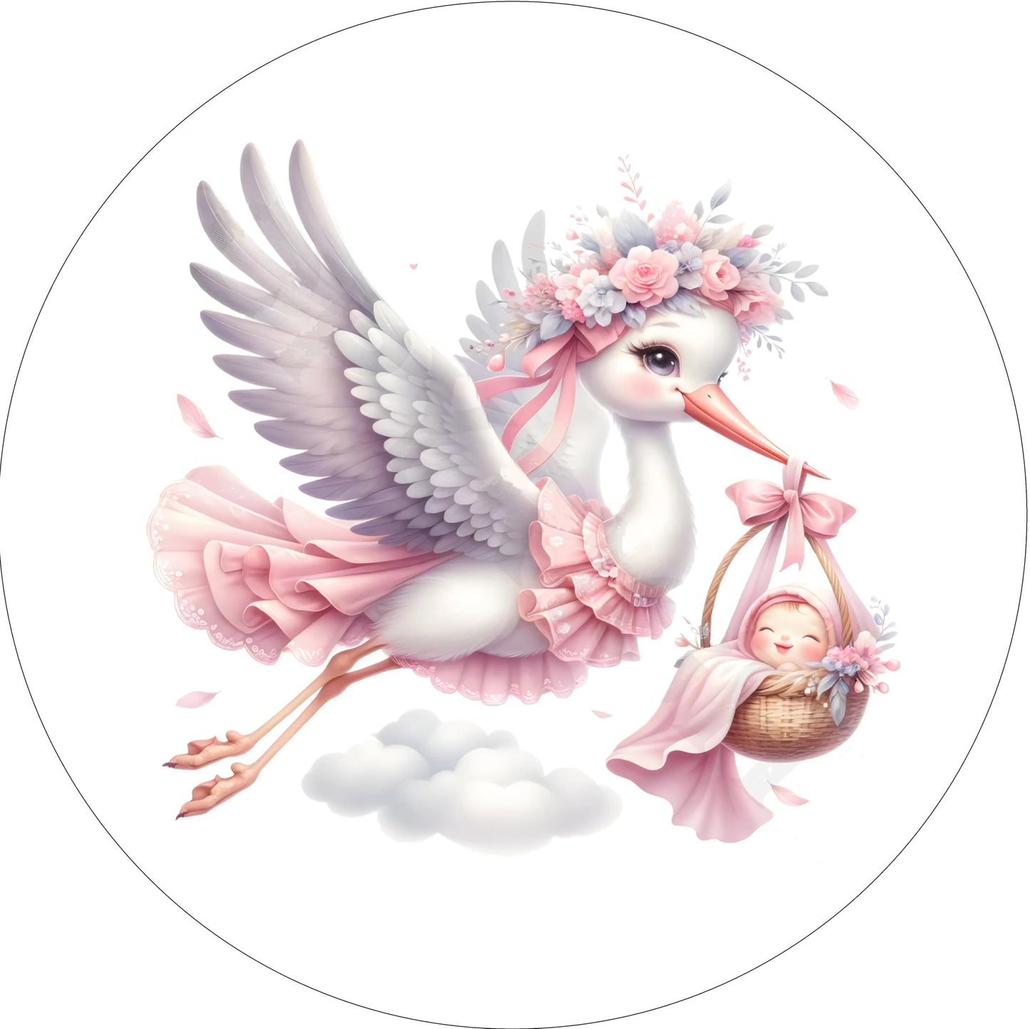 Edible Icing Images Cake Topper with Stork baby Girl Arrival Announcement Design