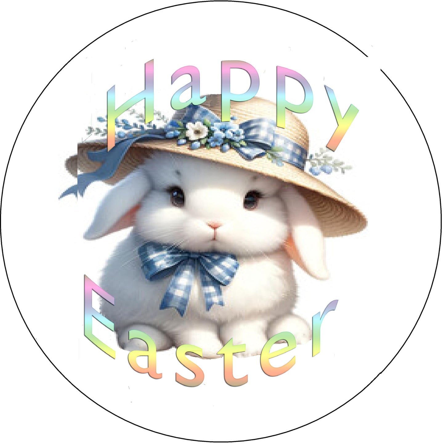 Edible Icing Images Cake Topper with Easter Bunny in Hat Design