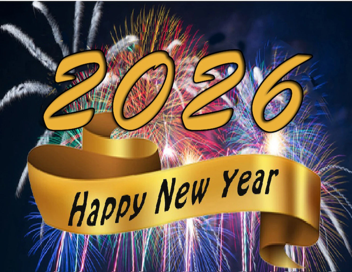 Edible Icing Images Sheet Cake Topper with New Year Fireworks Ribbon Design