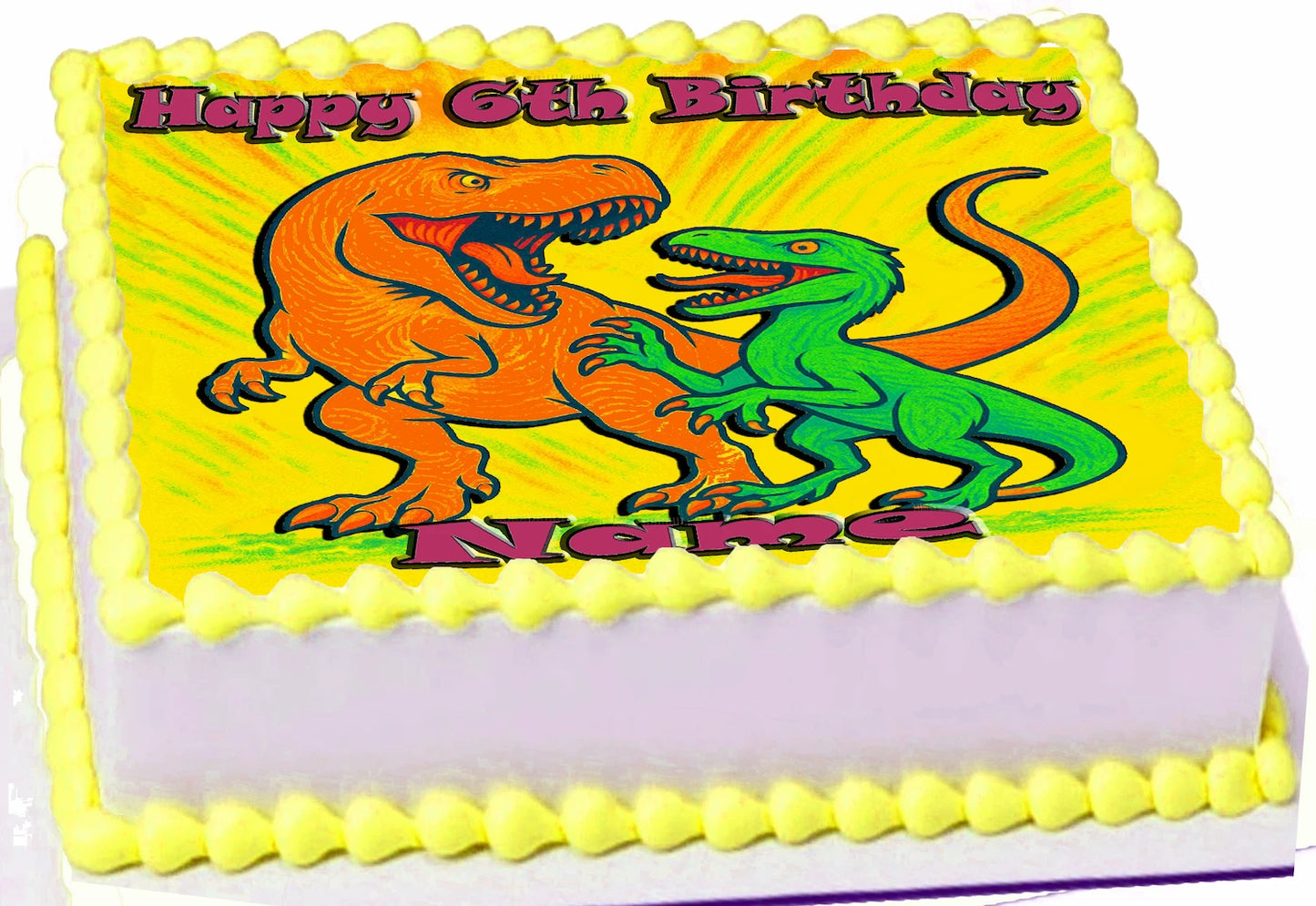Birthday cake topper made from Edible Icing with dinosaur design