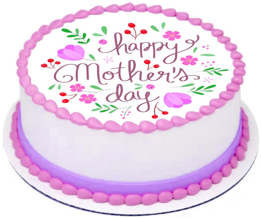 Custom Edible Cake Topper – Mother's Day Beautiful Design – Pre-cut 8" Round Icing Sheet – RA Pape
