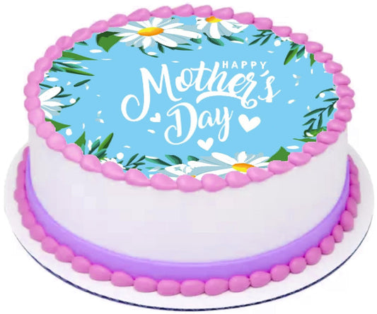 Custom Edible Cake Topper – Mother's Day Daisies Design – Pre-cut 8" Round Icing Sheet – RA Pape