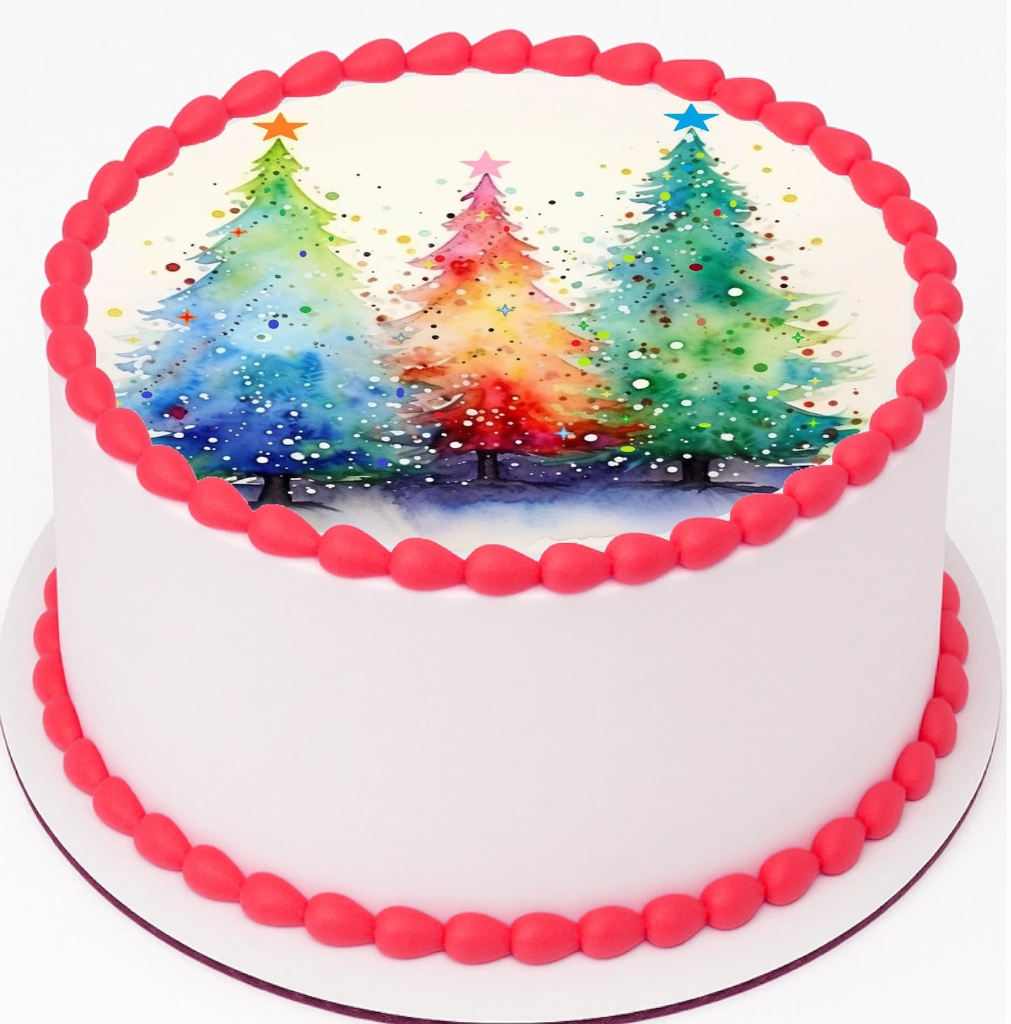 Edible Icing Images Cake Topper Vibrant Neon Christmas Trees-themed.