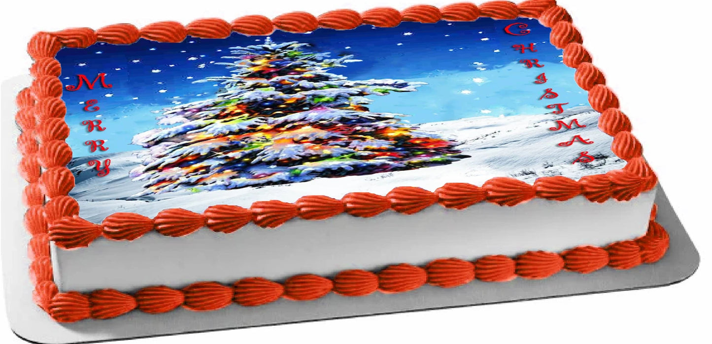 Edible Icing Images Sheet Cake Topper Christmas Tree-themed.