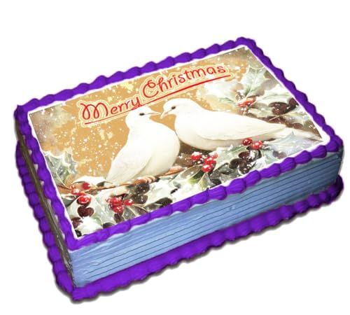 Edible Icing Images Sheet Cake Topper Christmas Turtle Doves-themed.