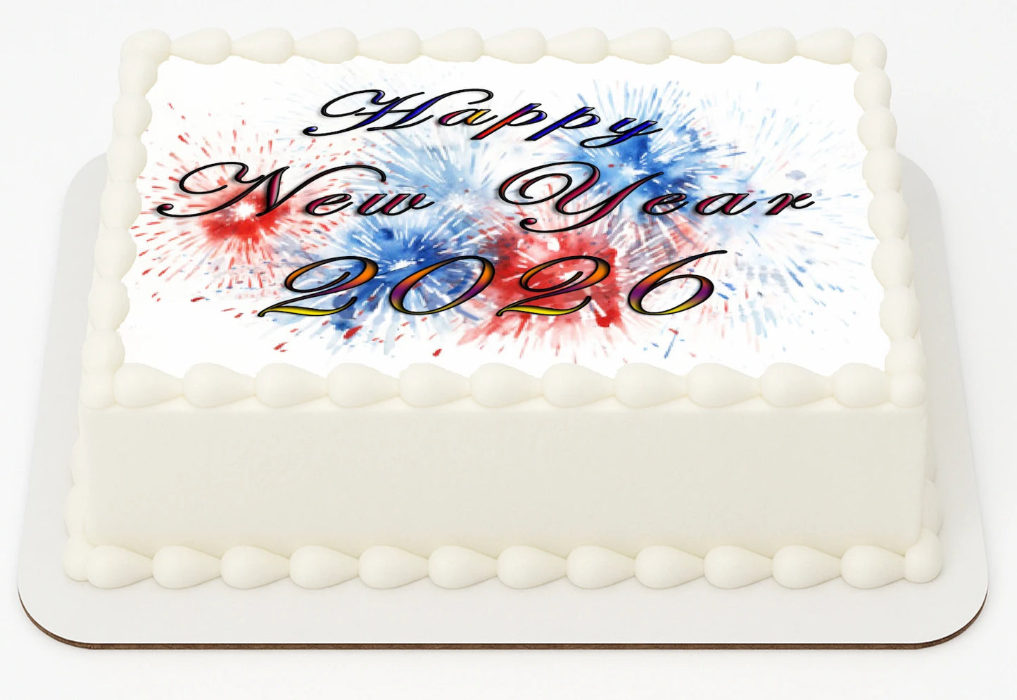 Edible Icing Images Sheet Cake Topper with New Year Red White Blue Firecracker Design