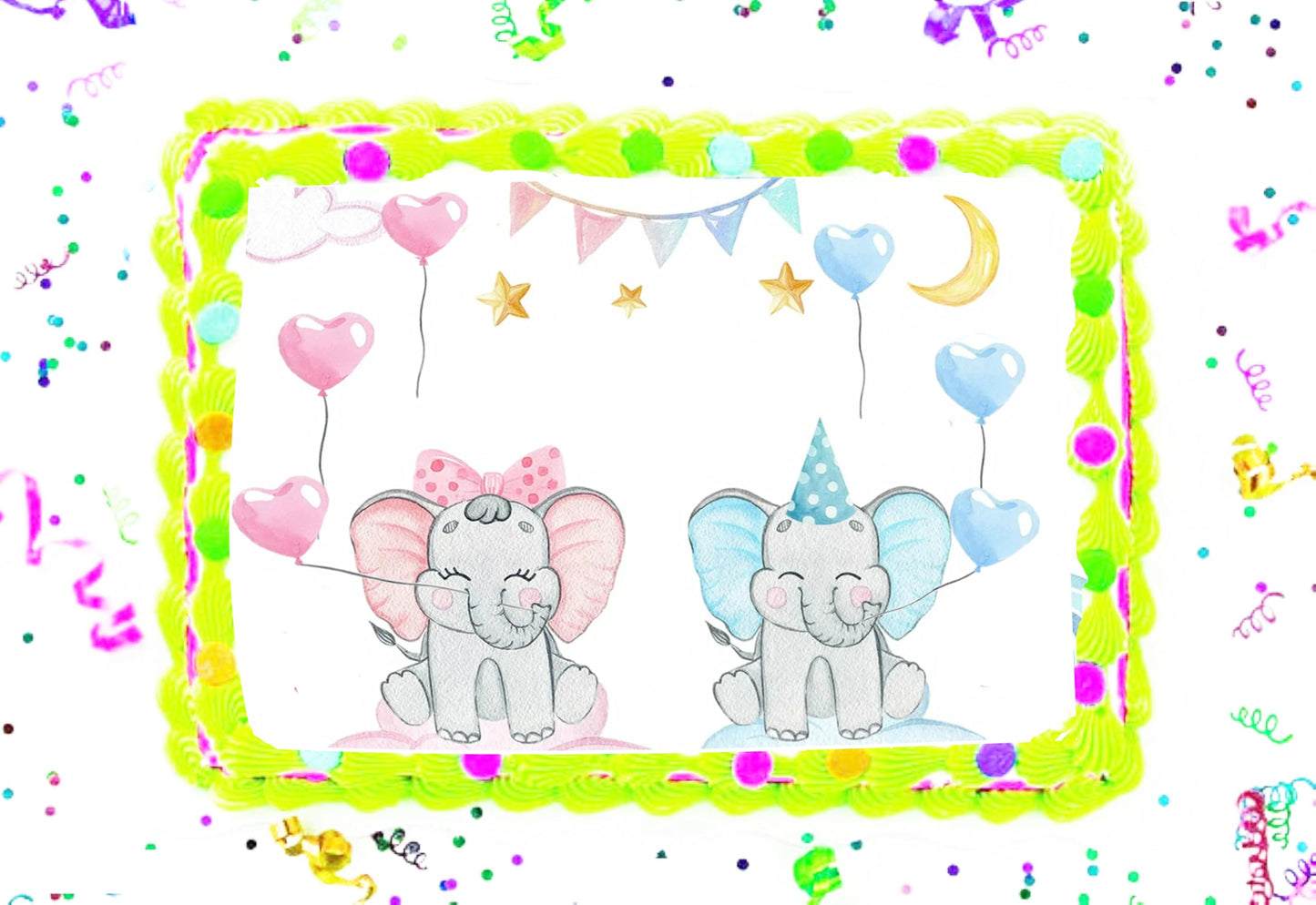 Gender Reveal Elephant Edible Image cake Topper