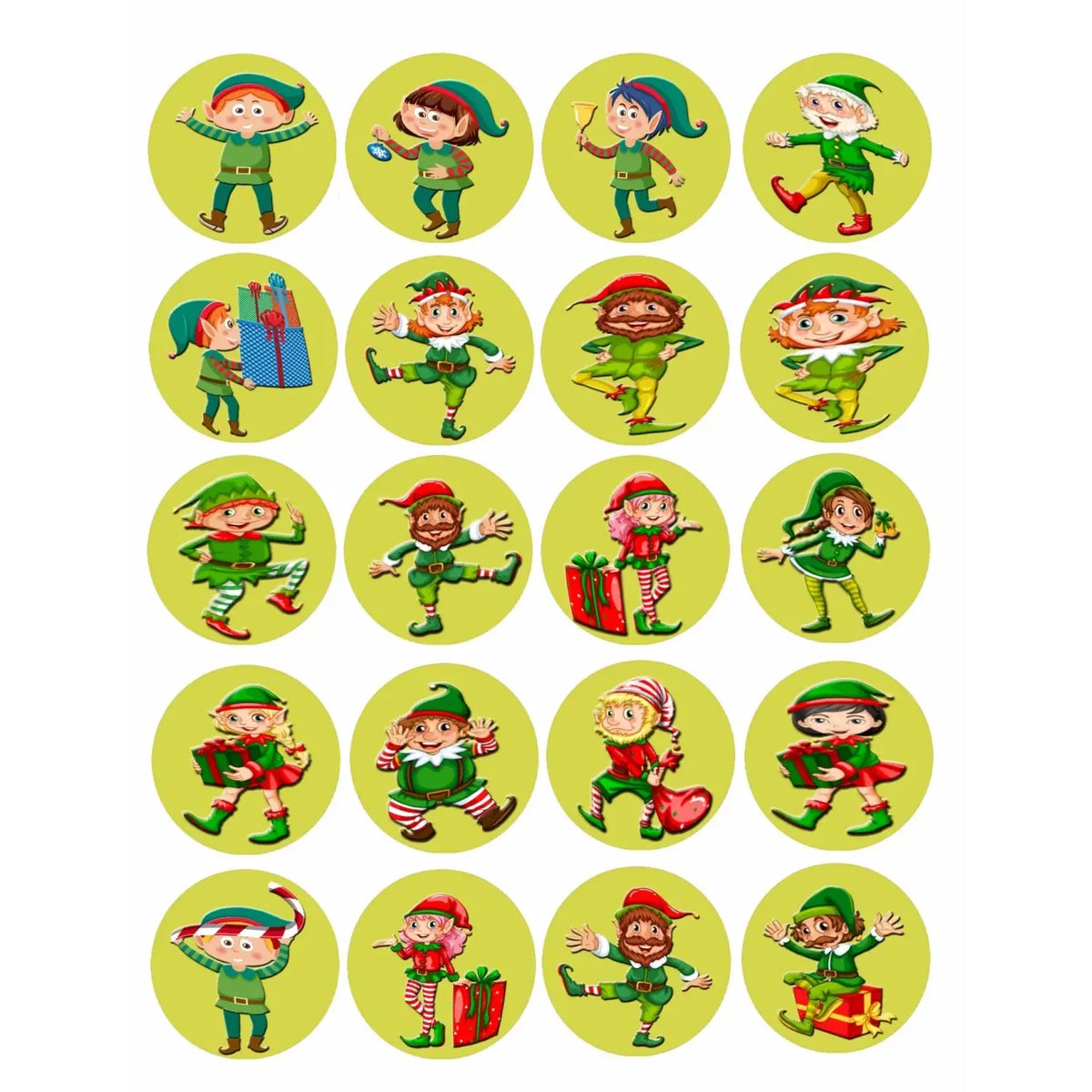 Christmas Elf edible icing 20 precut cookie and cupcake topper designs.