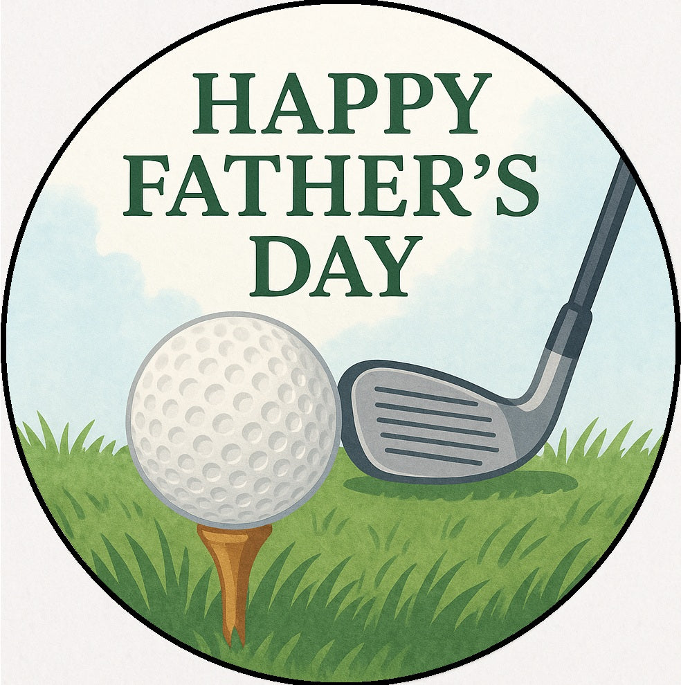 Fathers Day Golf Tee Time Edible Image Cake Topper Easy to use