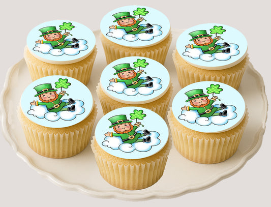 Get your Irish on With Lucky Leprechaun St. Paddy Day Edible Image Cookie & Cupcake Toppers on cupcakes