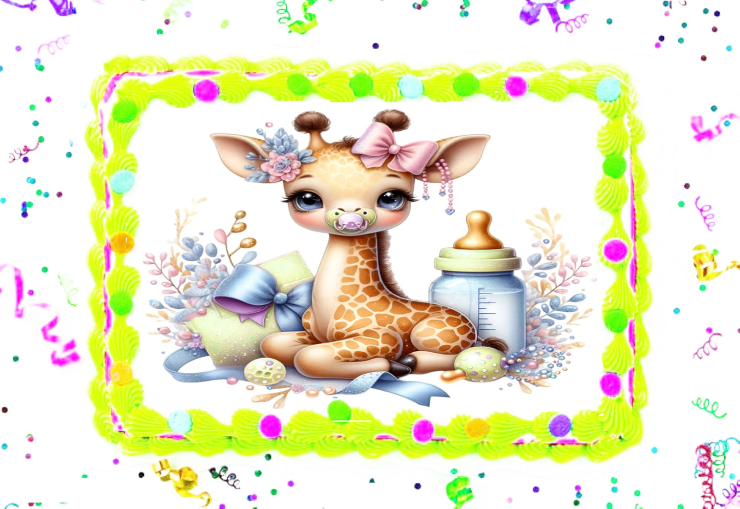 Giraffe Baby Shower Edible Image Cake Topper