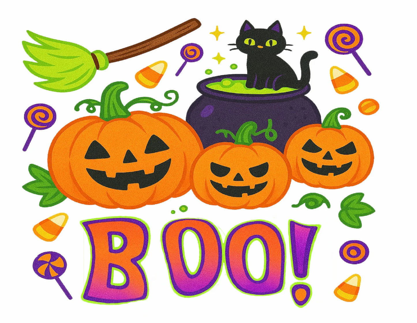 Halloween-themed Edible Icing Images with pumpkins, a black cat, and candy.