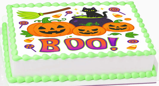 Halloween Boo Edible Image Sheet Cake Topper Easy to Apply