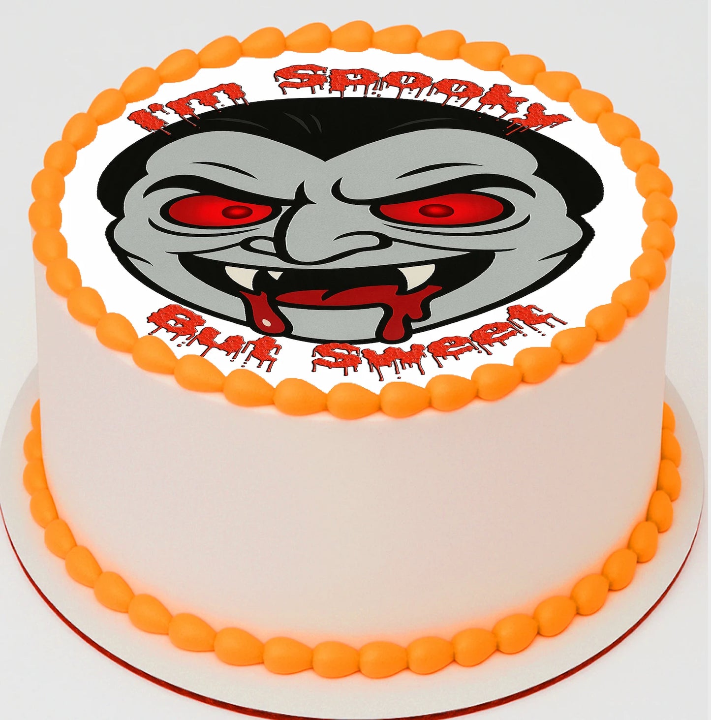 Halloween-themed edible image design featuring dracula face and 'Spooky but Sweet' text