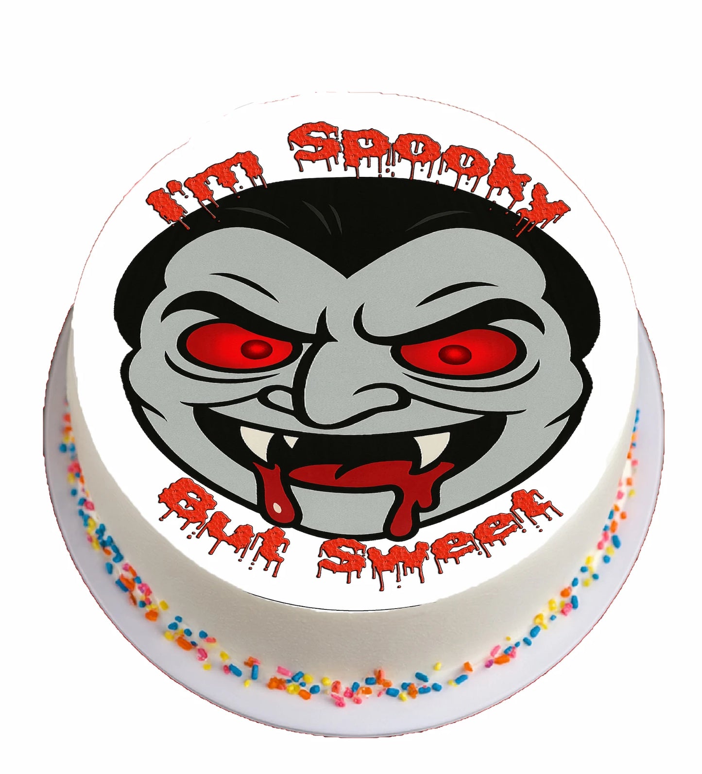 Edible cake topper Cake with a vampire face showing his fangs