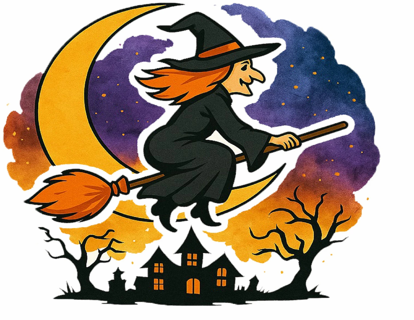 Edible Icing Images halloween wiches flying on a broom .
