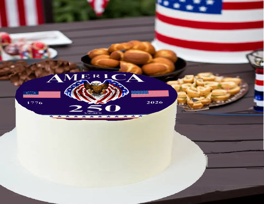 Happy 250 Birthday USA Edible Image Cake Topper - Precut Round