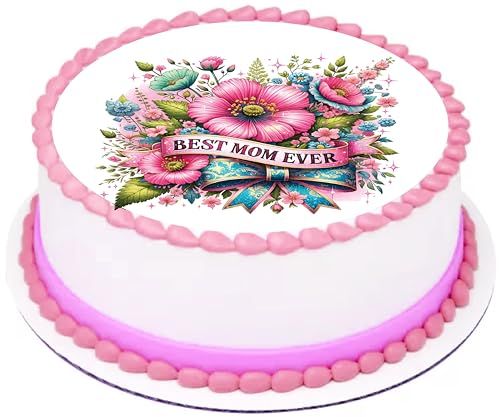 Custom Edible Cake Topper – Mother's Day Best Mom Design – Pre-cut 8" Round Icing Sheet – RA Pape