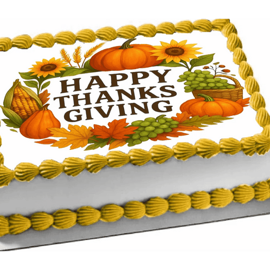Thanksgiving Edible Image Cake Topper - Wreath of Thanks Design – 1/4 Icing Sheet – RA Pape