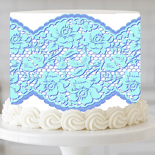 Heirloom Lace Collection - Edible Image - Cake Wrap Delicate Blue Romance zoom