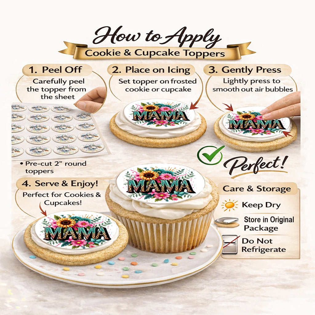How to Apply Mother's Day Mama Edible Image Cookie & Cupcake Toppers-20 Precut 2" Edible Icing Images