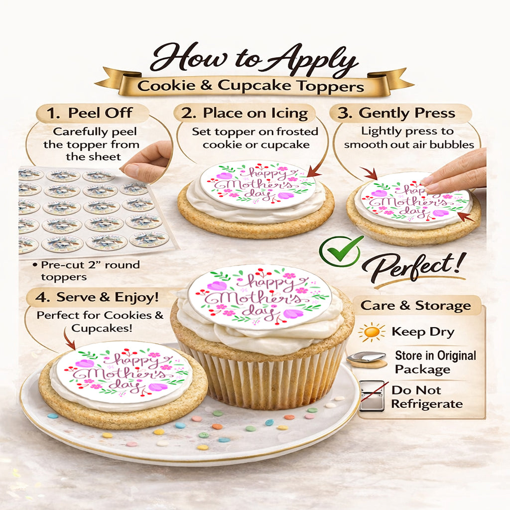 How to apply Mother's Day Beautiful Edible Image Cookie & Cupcake Toppers