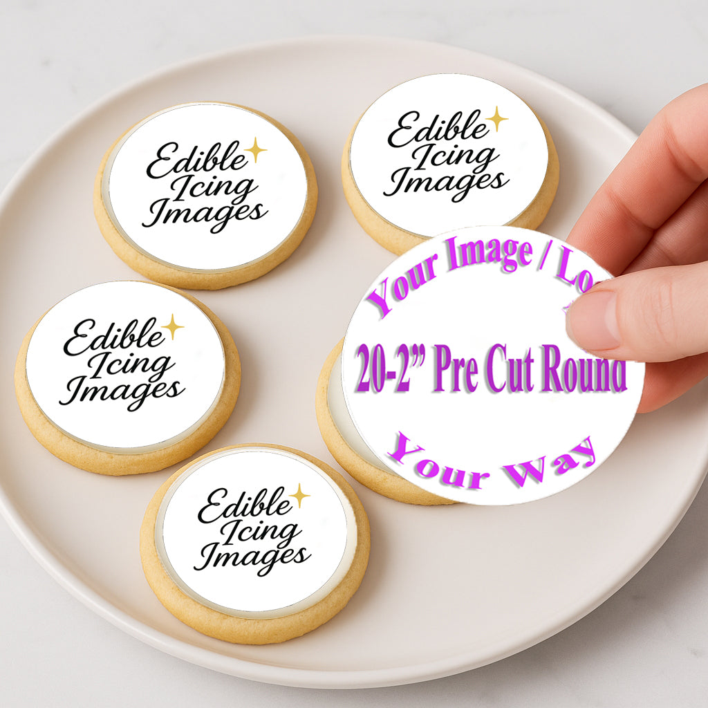 Make It YOUR Way | Upload Your Own Image | Edible Cake Topper -20 Precut 2" Round