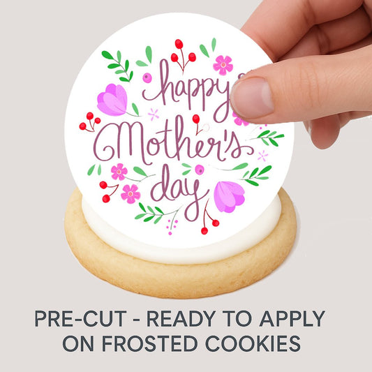Custom Edible Cake Topper – Mother's Day Beautiful Design – Icing Sheet Cookie & Cupcake Images –20 Pre-cut 2” Round– RA Pape