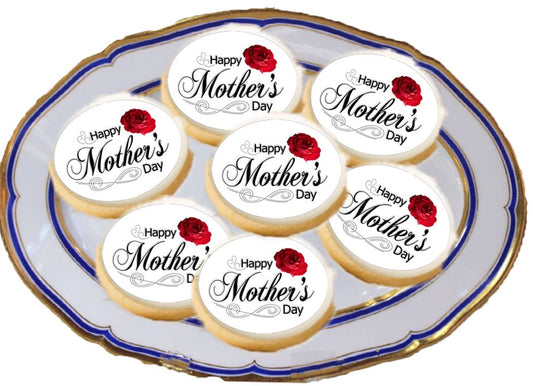 Custom Edible Cake Topper – Mother's Day Red Rose Design – Icing Sheet Cookie & Cupcake Images –20 Pre-cut 2” Round– RA Pape