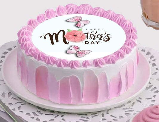 Custom Edible Cake Topper – Mother's Day Butterfly Design – Pre-cut 8" Round Icing Sheet – RA Pape