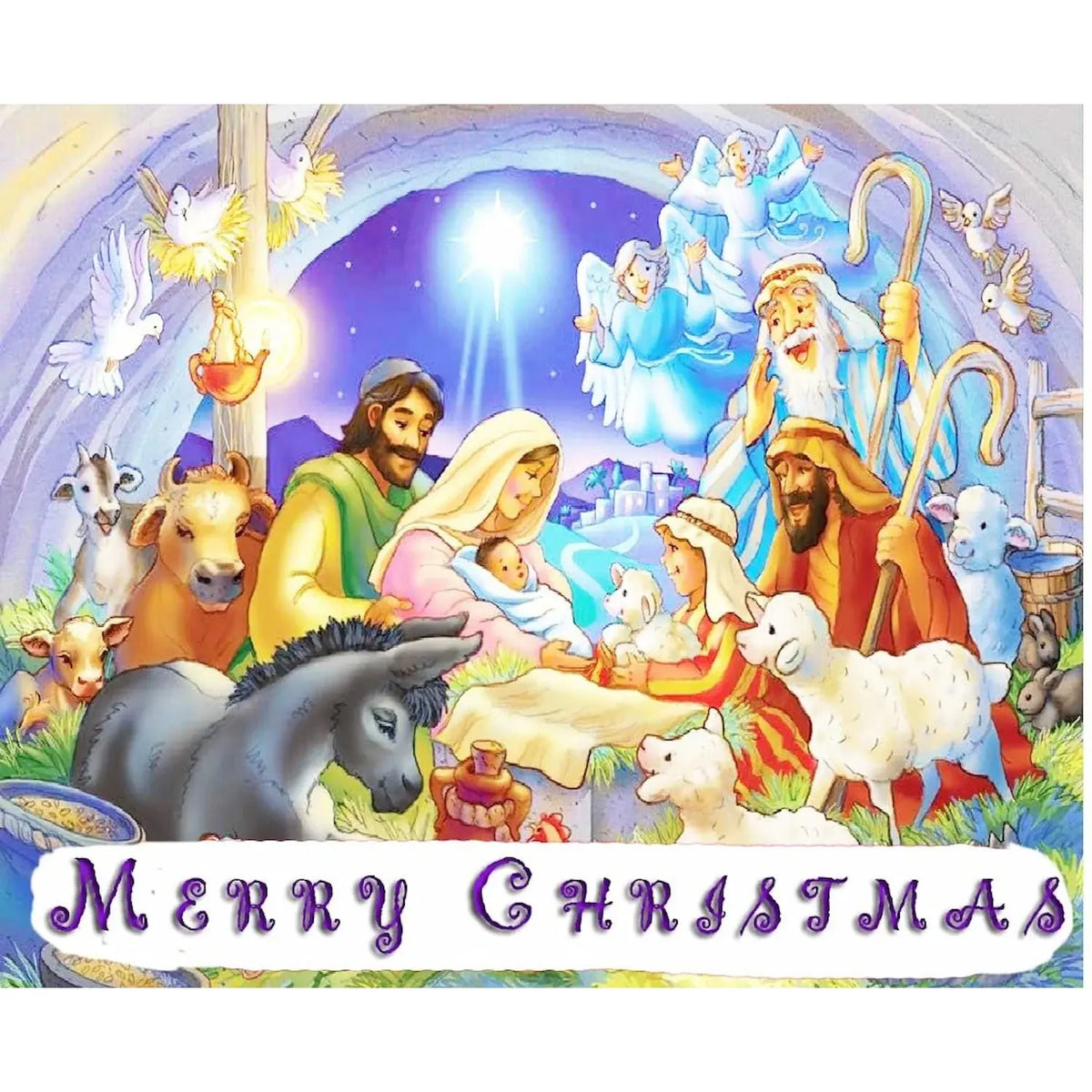 Christmas Nativity edible icing sheet cake topper design.