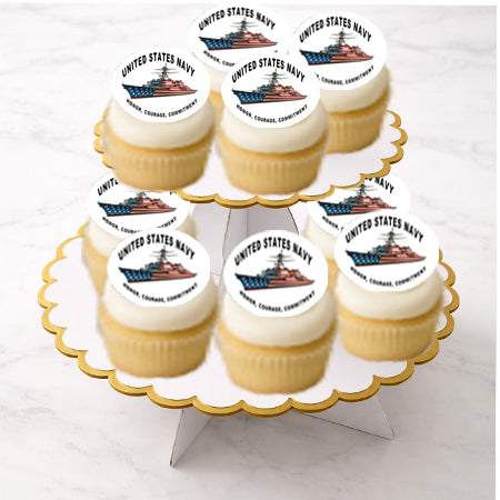 Cupcakes with Navy Honor Courage Commitmment Edible Image Cookie & Cupcake Toppers – Precut 2” Rounds