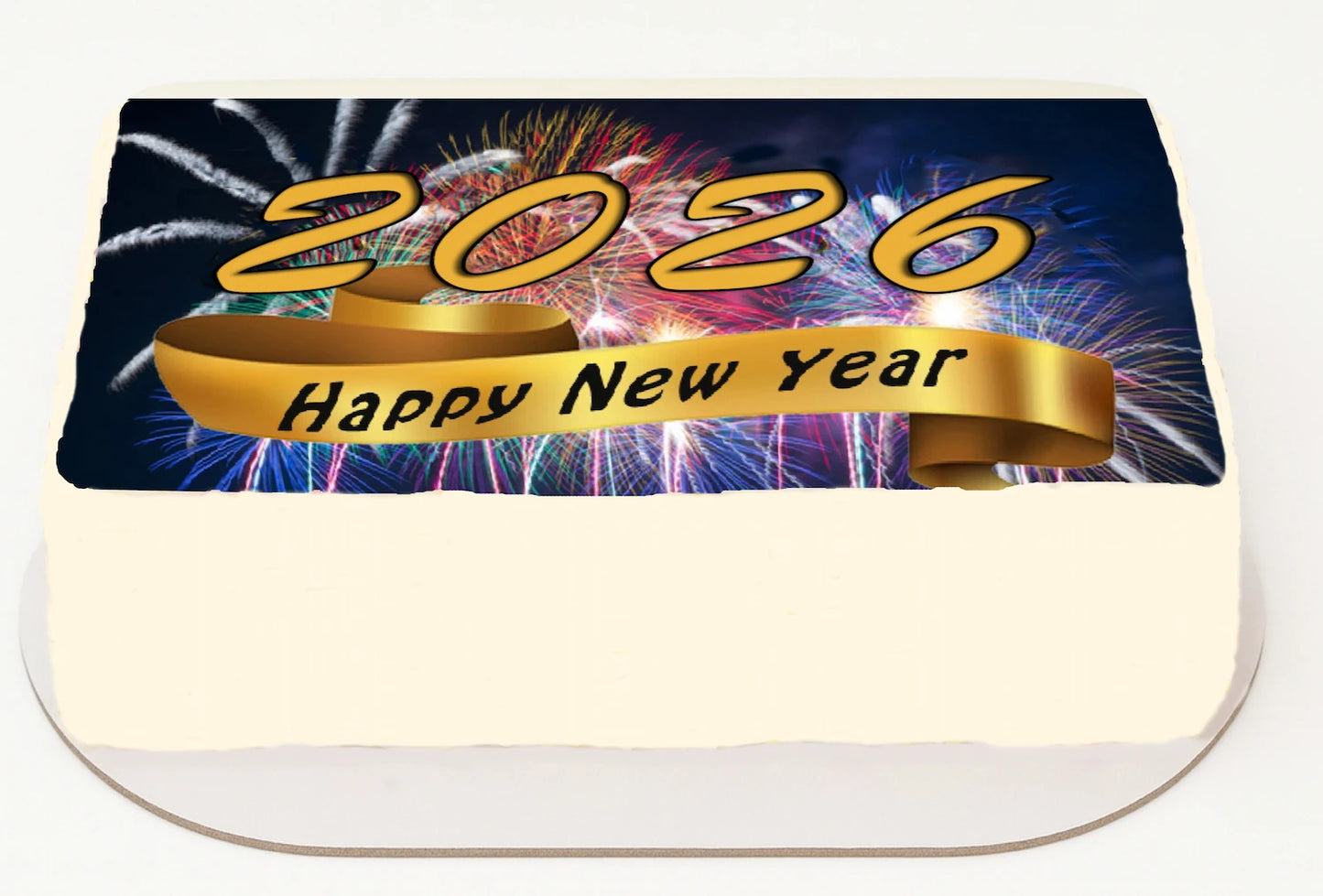 Edible Icing Images Sheet Cake Topper with New Year Fireworks Ribbon-themed decoration
