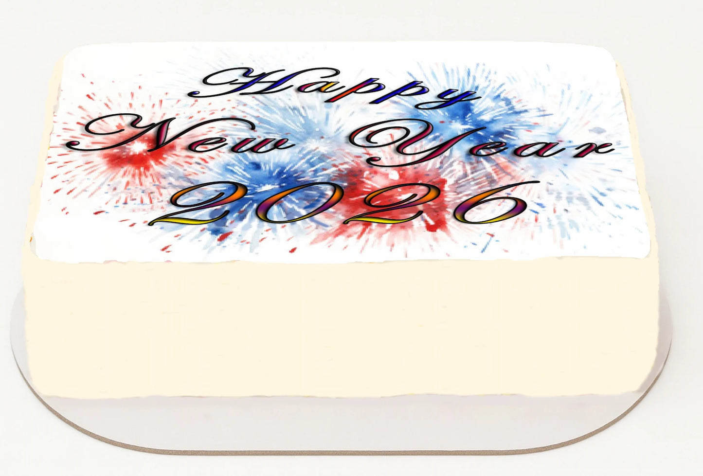 Edible Icing Image Sheet Cake Topper with New Year Red White Blue Firecracker themed decoration