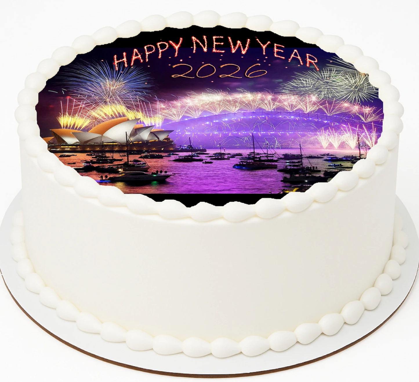 Edible Icing Images Cake Topper with New Year Sydney Opera House -themed decoration