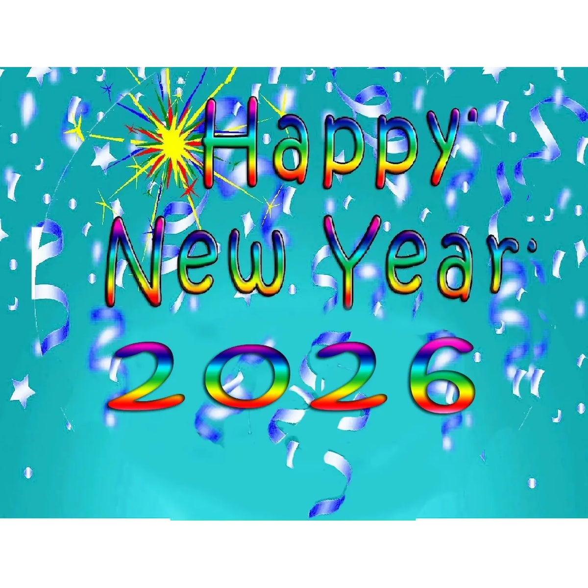 New Year's Edible Icing Sheet Cake Topper – Confetti Rainbow Sparkle sheet topper design.