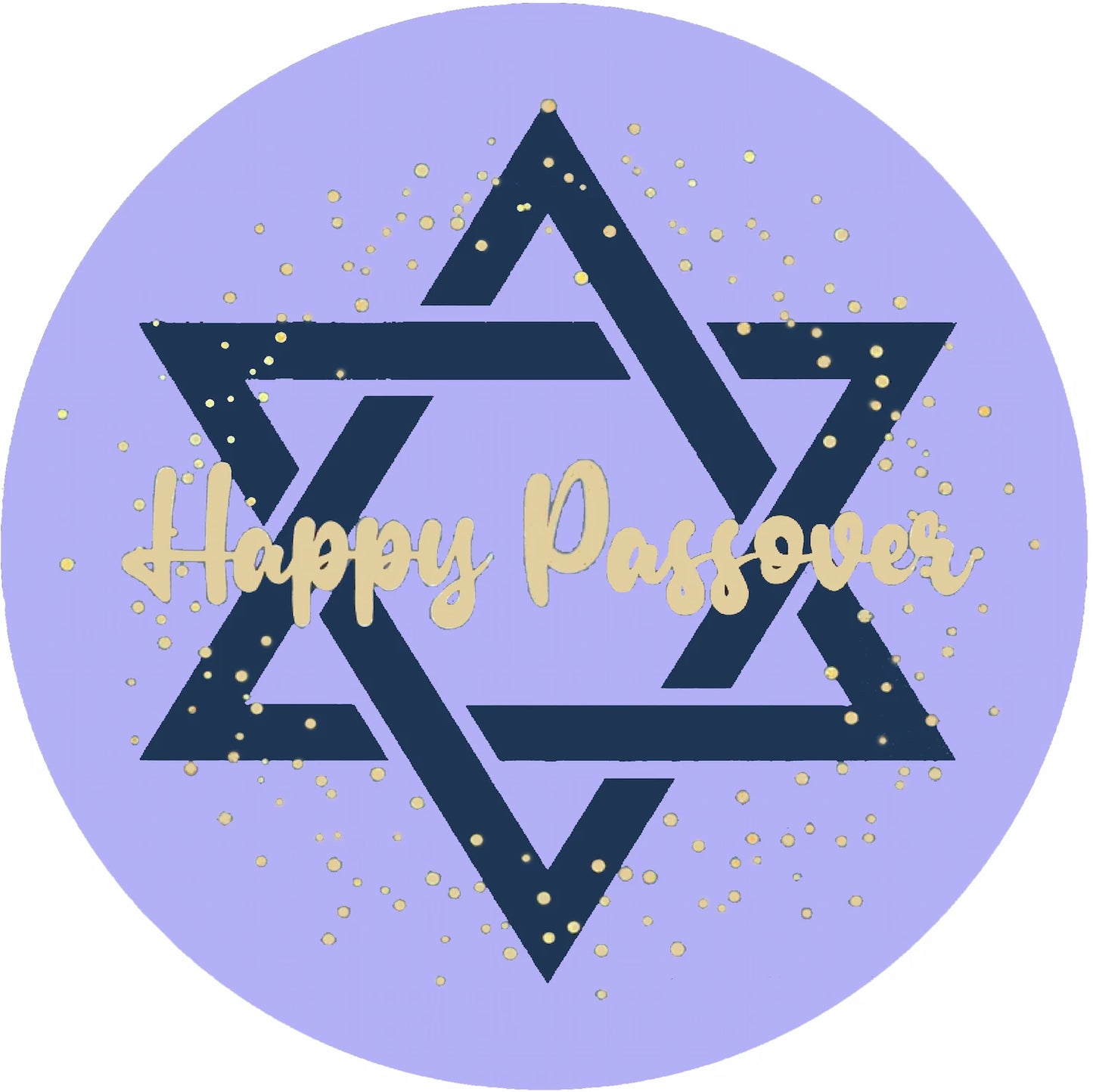 Star of David with 'Happy Passover' text on a edible image cake topper
