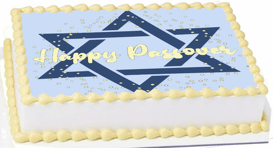 Custom Edible Cake Topper – Passover Star of David Design – 1/4 Sheet Cake (9x13) – Precut Icing Sheet – RA Pape