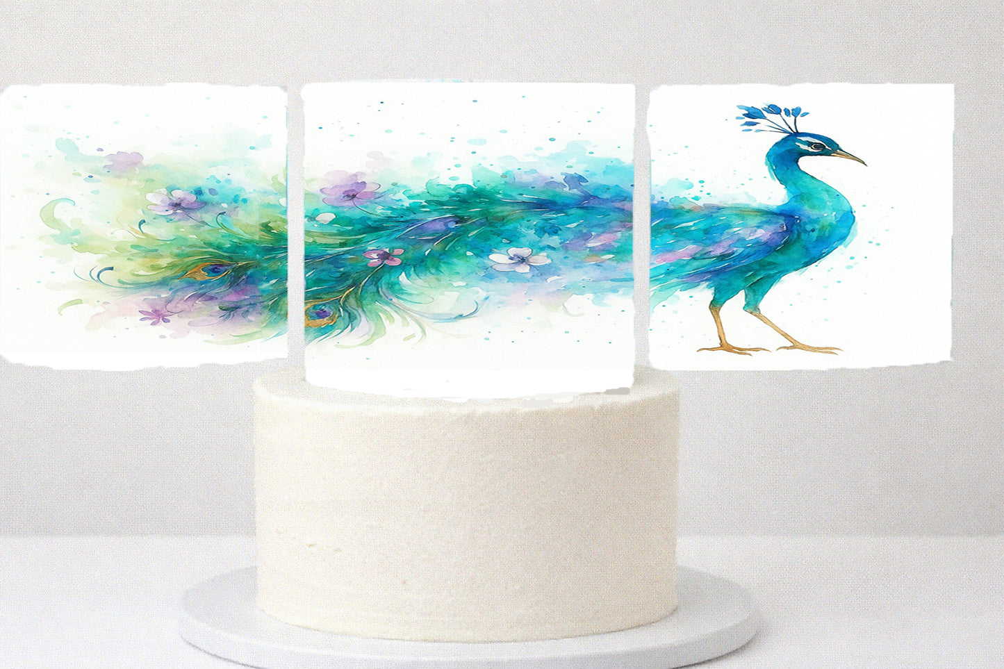 Peacock Edible Image Cake Wrap – Seamless Watercolor Design 1