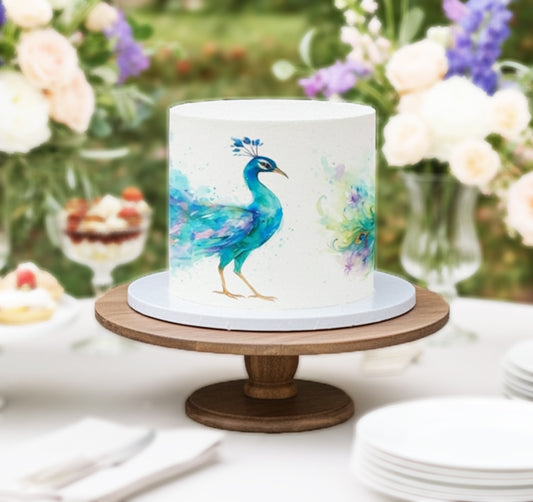 Peacock Edible Image Cake Wrap – Seamless Watercolor Design Wrap