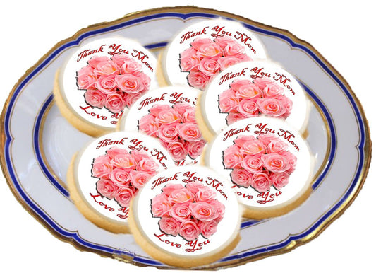 Custom Edible Cake Topper – Mother's Day Peach Rose Bouquet Design – Icing Sheet Cookie & Cupcake Images –20 Pre-cut 2” Round– RA Pape