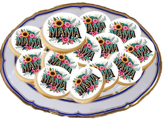 Custom Edible Cake Topper – Mother's Day Mama Design – Icing Sheet Cookie & Cupcake Images –20 Pre-cut 2” Round– RA Pape