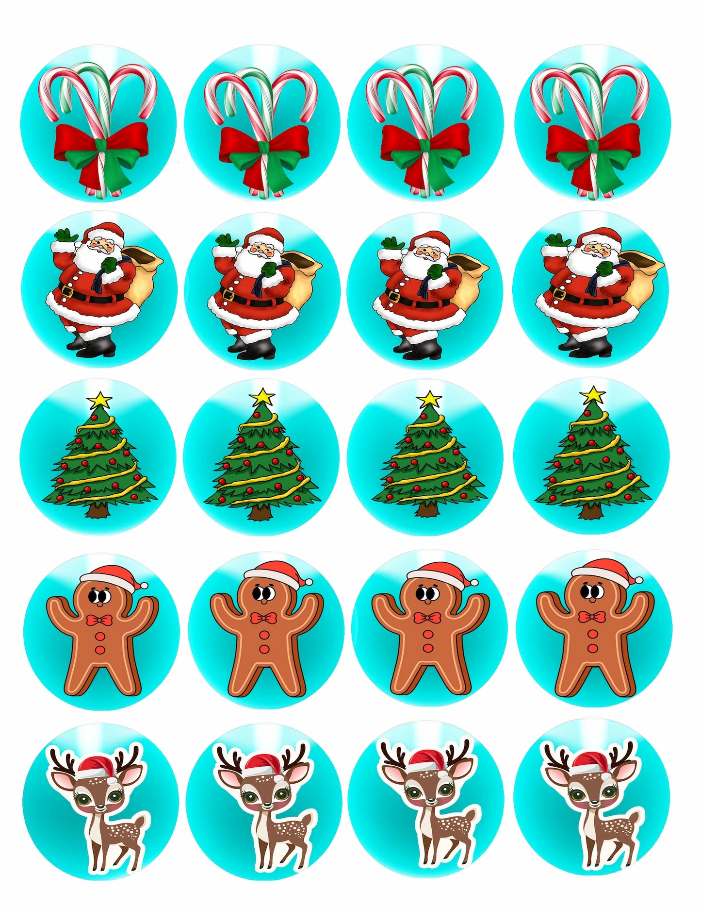 Santa & Friends Christmas Edible Image Cookie & Cupcake Topper - Sheet of 20