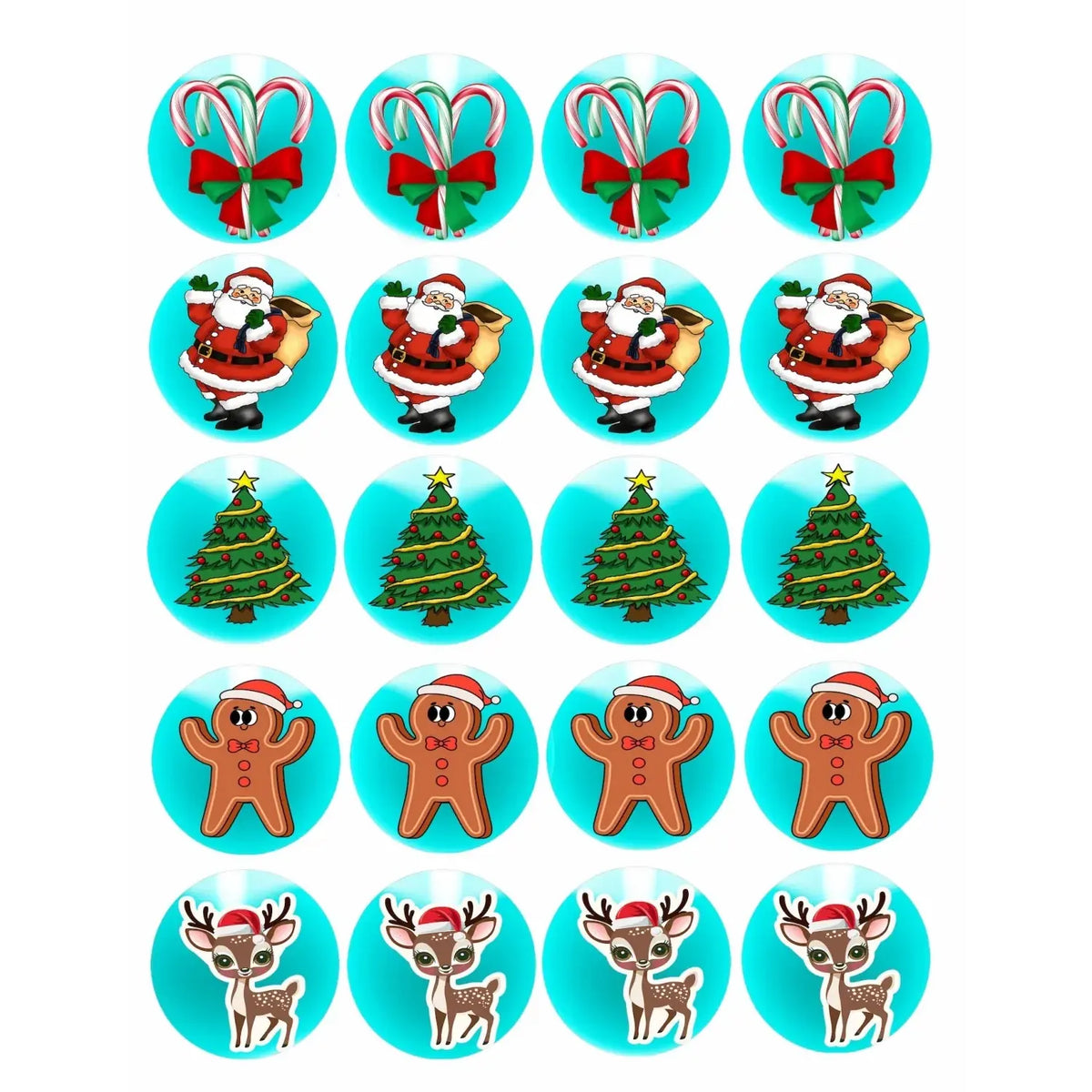Santa & Friends Christmas edible icing 20 precut cookie and cupcake topper designs.