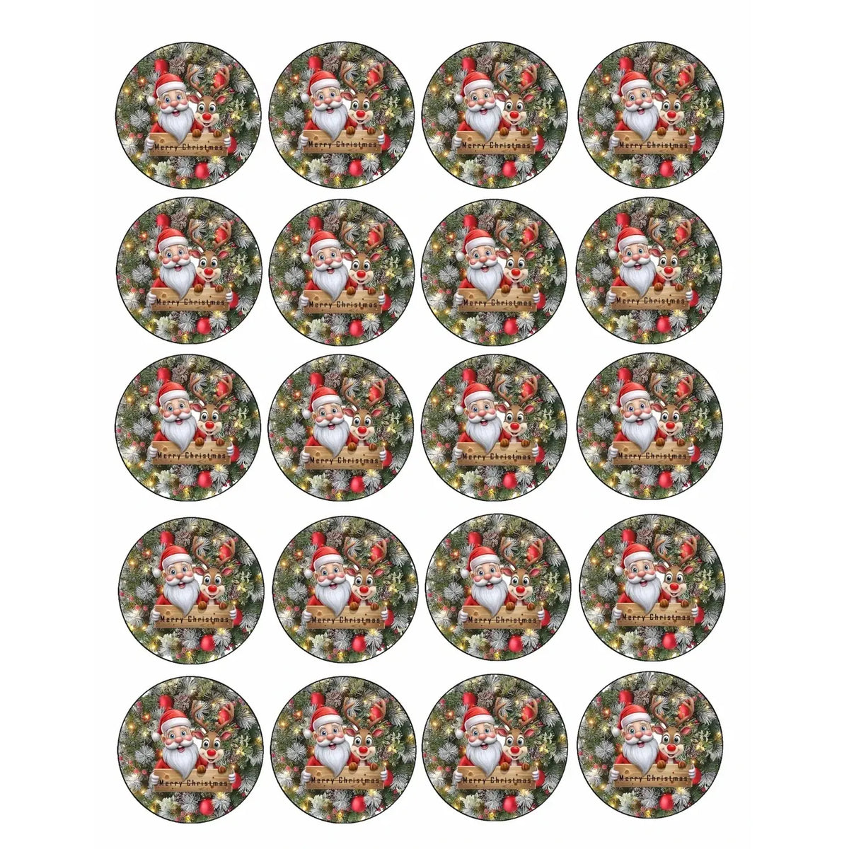 Santa Wreath Christmas edible icing 20 precut cookie and cupcake topper designs.