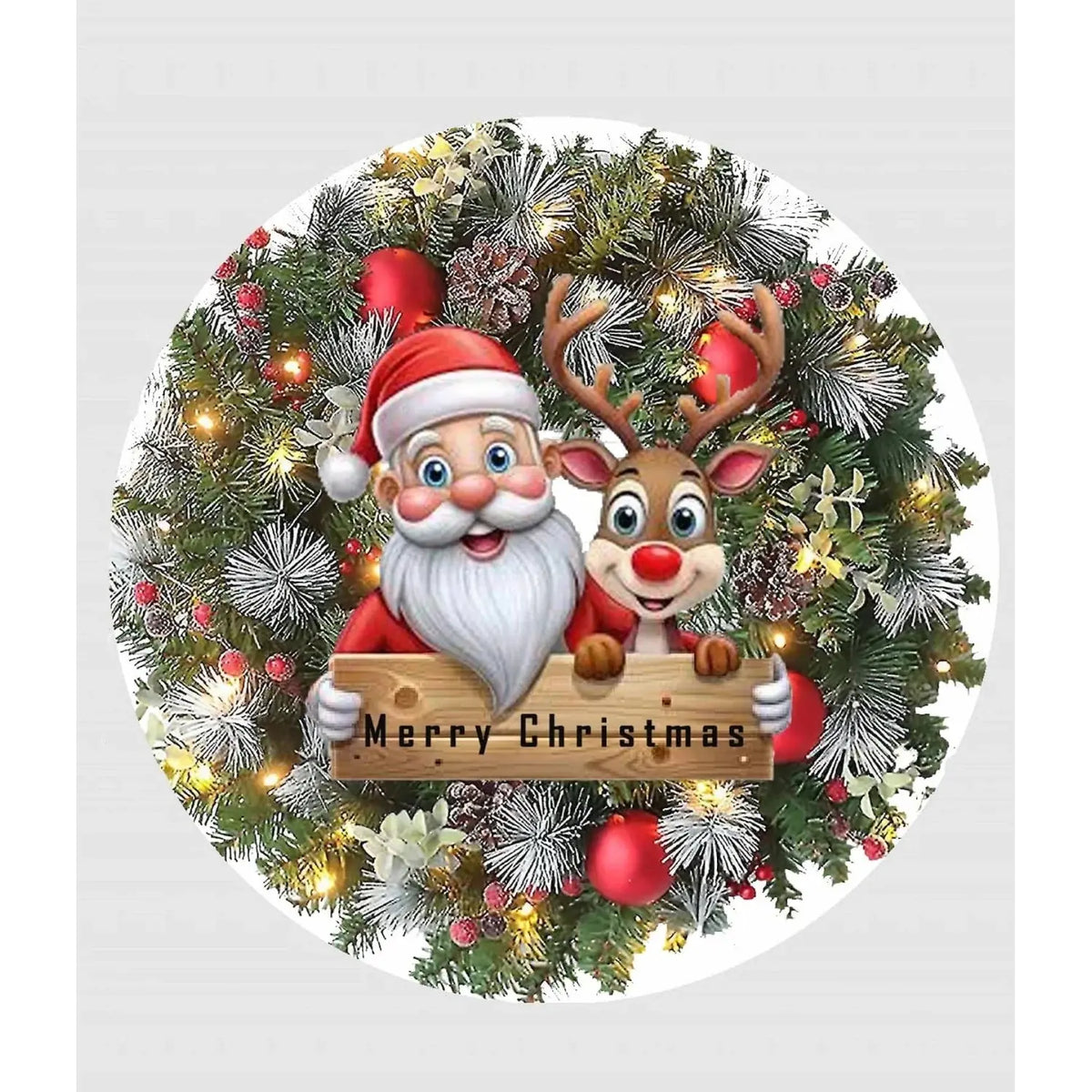 Santa Wreath Christmas edible icing round cake topper design.