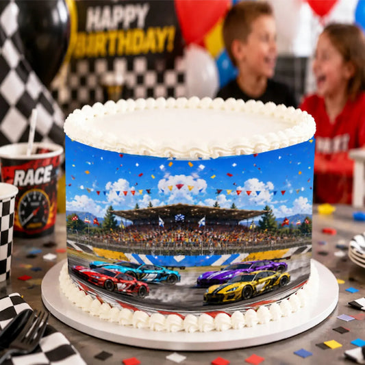 Seamless Race Car Birthday Edible Image Cake Wrap - Icing Sheet